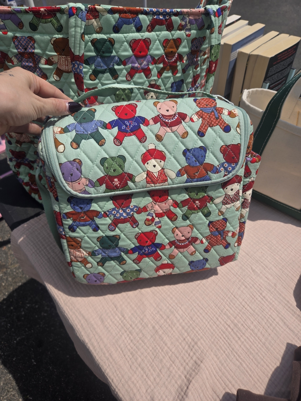 Quilted Teddy Bear Print Mint Lunchbox